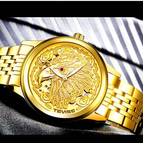 Ceas barbati Tevise Mecanic Automatic Auriu Analog Elegant [4]