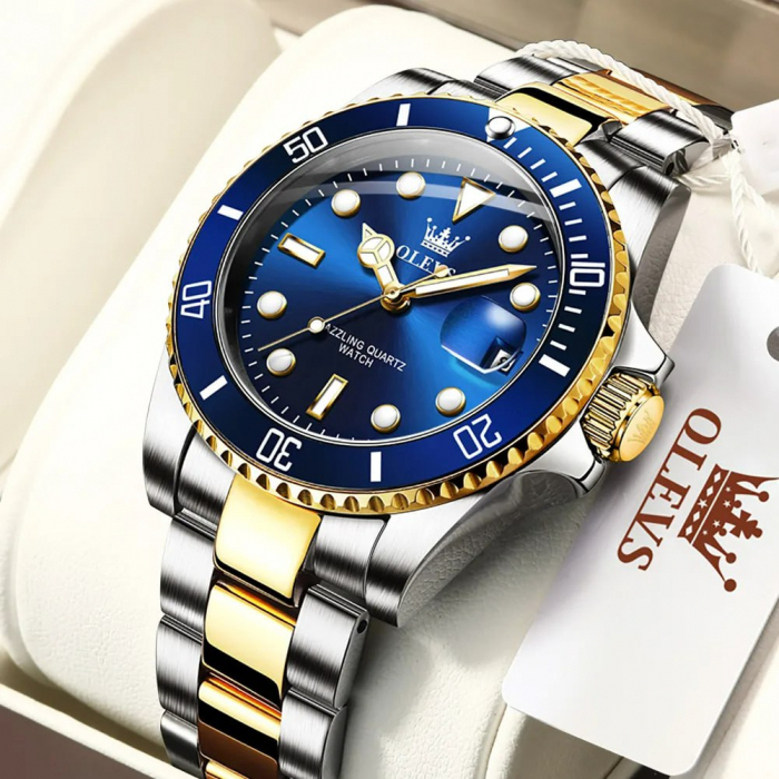 Ceas barbati Olevs Analog Quartz Elegant Fashion Business Albastru Otel [2]