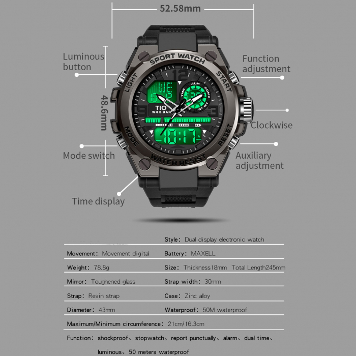 Ceas barbati TIO Digital Analog Data Sport Alarma [5]