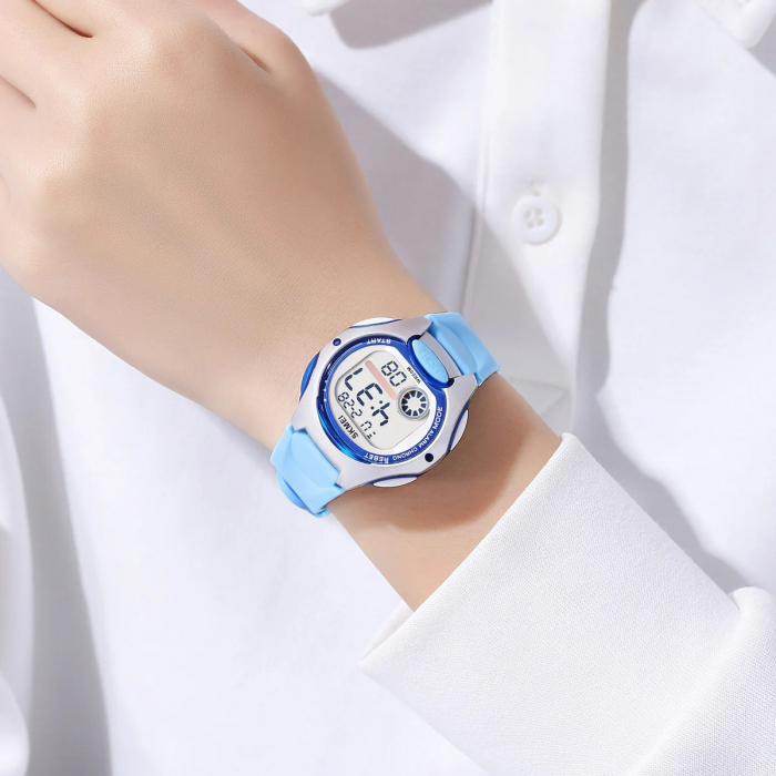 Ceas copii Skmei Baieti Fete Led Digital Sport Casual Cronometru Alarma Albastru [2]