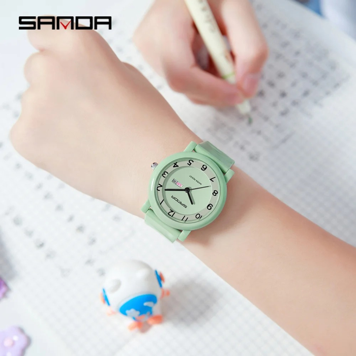 Ceas Copii Sanda 3225 Verde – Design Fashion, Analog, Afișaj Dată, Rezistent la Apă 3ATM [2]