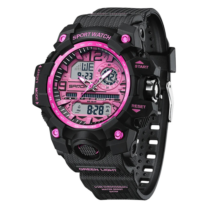 Ceas Copii Sanda 3353 Negru-Roz– Design Sport, Digital, Funcții Multiple, Rezistent la Apă 5ATM [1]