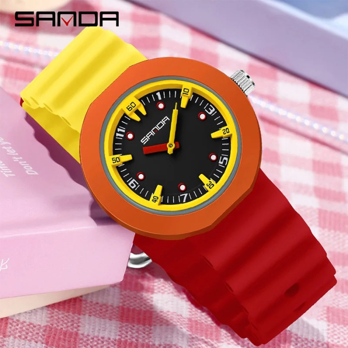 Ceas Copii Sanda 9108 Rosu-Galben – Design Fashion, Analog, Rezistent la Apă 3ATM [2]