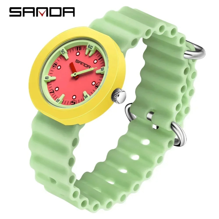 Ceas Copii Sanda 9108 Verde-Galben – Design Fashion, Analog, Rezistent la Apă 3ATM [4]