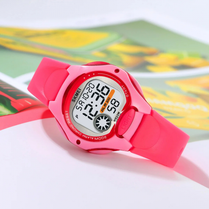 Ceas copii de mana Skmei Led Digital Sport Casual Cronometru Alarma Roz [2]
