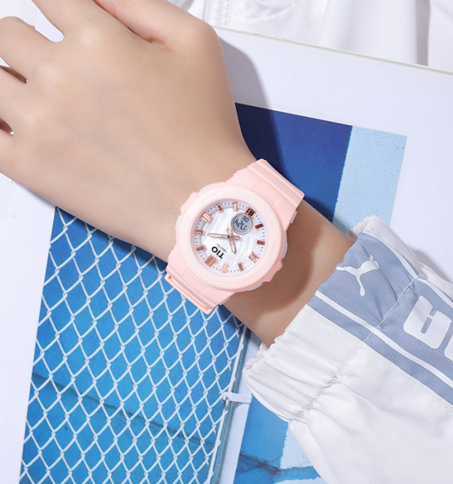 Ceas copii TIO 2076 Quartz Analog Digital Silicon Roz [3]