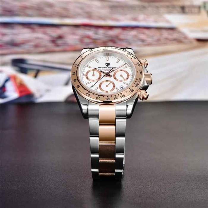 Ceas cronograf Pagani Design PD-1644, quartz Japanese Seiko VK63, 40mm, oțel inoxidabil bicolor, rezistență 100m [5]