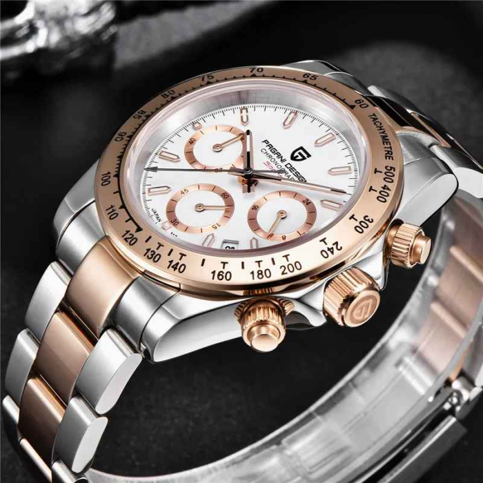 Ceas cronograf Pagani Design PD-1644, quartz Japanese Seiko VK63, 40mm, oțel inoxidabil bicolor, rezistență 100m [7]