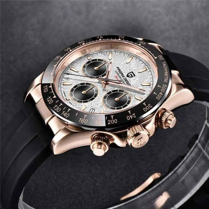 Ceas cronograf Pagani Design PD-1664, quartz Japan Seiko VK63, 40mm, geam safir sintetic, curea cauciuc, rezistență 100m [6]