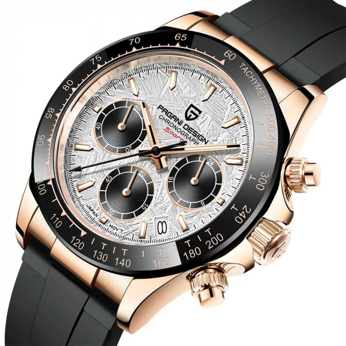 Ceas cronograf Pagani Design PD-1664, quartz Japan Seiko VK63, 40mm, geam safir sintetic, curea cauciuc, rezistență 100m [2]