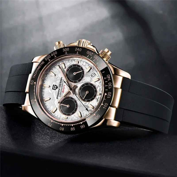 Ceas cronograf Pagani Design PD-1664, quartz Japan Seiko VK63, 40mm, geam safir sintetic, curea cauciuc, rezistență 100m [5]