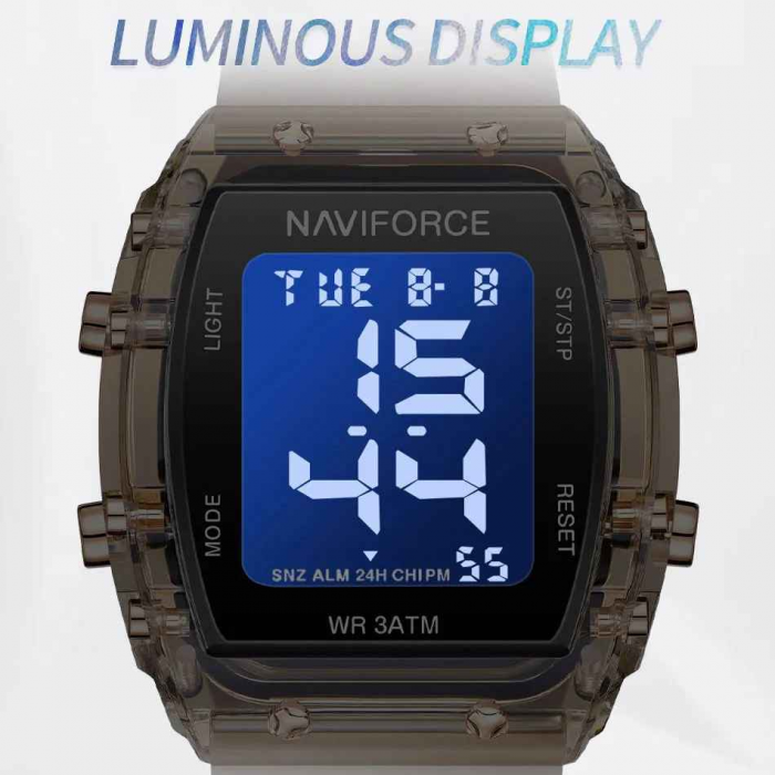 Ceas Damă Casual-Sport Quartz – Afișaj Dată, Alarmă, Cronometru, Carcasă Pătrată Aurie, Brățară Silicon Crem [4]