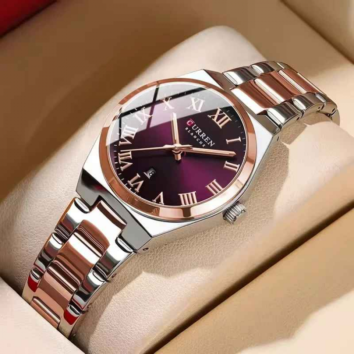 Ceas Damă CURREN 9095L Elegant, Quartz, Cadran cu Cifre Romane, Calendar, Brățară Metalică, Rezistent la Apă 3 ATM [3]