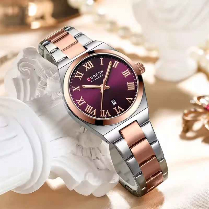 Ceas Damă CURREN 9095L Elegant, Quartz, Cadran cu Cifre Romane, Calendar, Brățară Metalică, Rezistent la Apă 3 ATM [4]