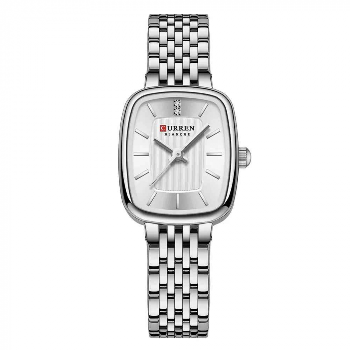 Ceas Damă CURREN Argintiu cu Cadran Alb – Ceas Rectangular Elegant, Quartz, Brățară din Oțel Inoxidabil [1]