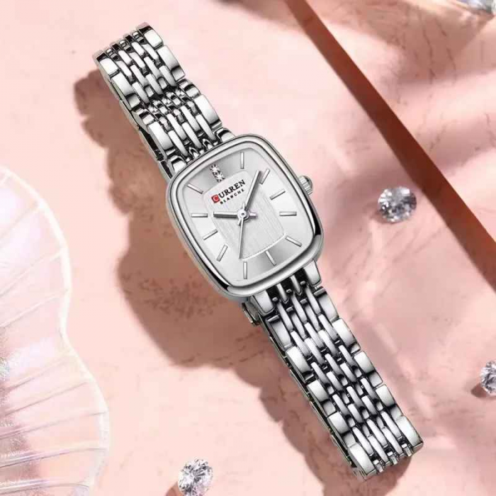 Ceas Damă CURREN Argintiu cu Cadran Alb – Ceas Rectangular Elegant, Quartz, Brățară din Oțel Inoxidabil [4]