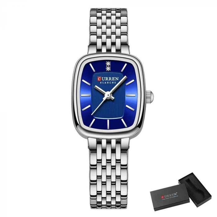 Ceas Damă CURREN Argintiu cu Cadran Albastru – Ceas Elegant cu Design Rectangular și Mecanism Quartz [4]