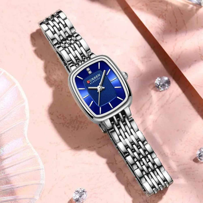 Ceas Damă CURREN Argintiu cu Cadran Albastru – Ceas Elegant cu Design Rectangular și Mecanism Quartz [3]