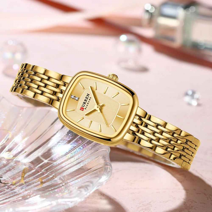 Ceas Damă CURREN Complet Auriu – Ceas Elegant Rectangular cu Brățară din Oțel Inoxidabil și Mecanism Quartz [3]