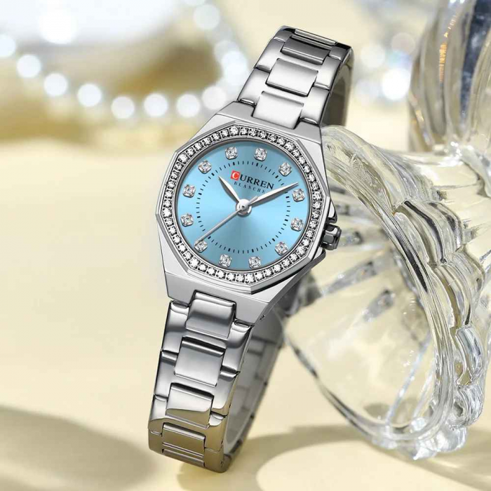 Ceas Damă CURREN Quartz Elegant, Cadran Turcoaz, Carcasă și Brățară Argintie – Design Fashion și Feminin [4]