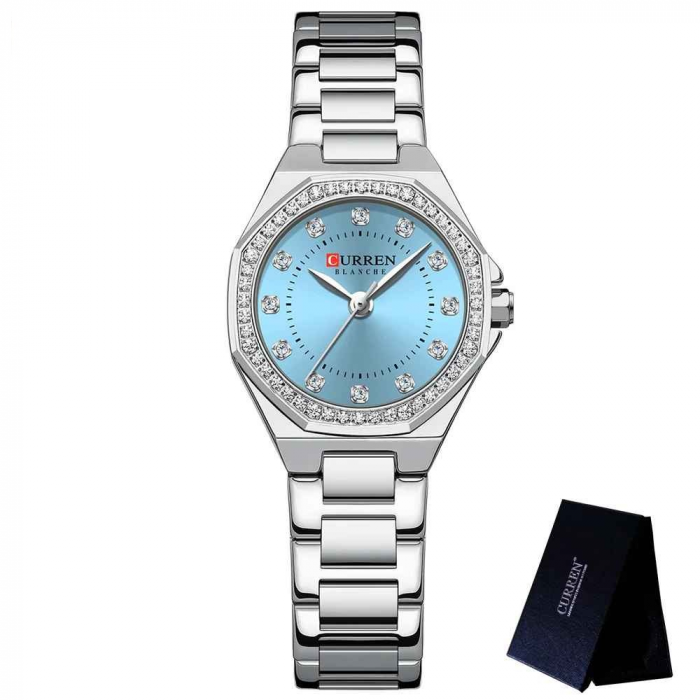 Ceas Damă CURREN Quartz Elegant, Cadran Turcoaz, Carcasă și Brățară Argintie – Design Fashion și Feminin [2]