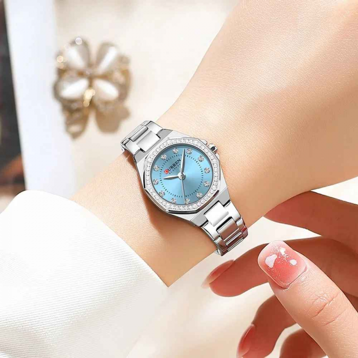 Ceas Damă CURREN Quartz Elegant, Cadran Turcoaz, Carcasă și Brățară Argintie – Design Fashion și Feminin [3]