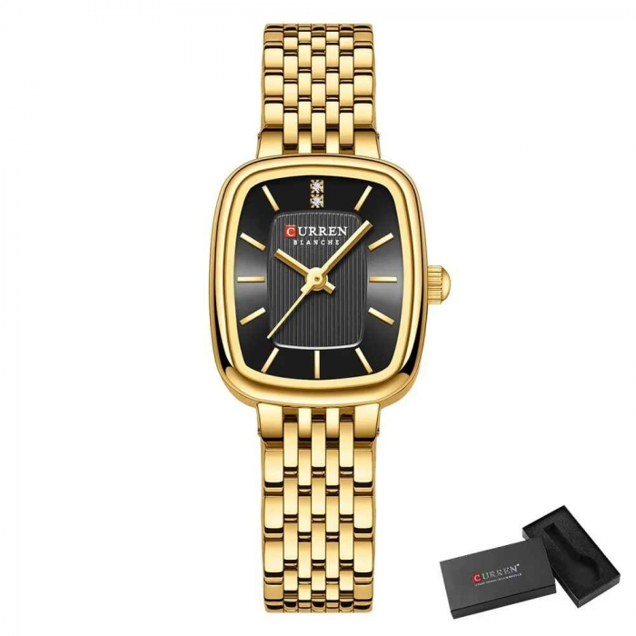 Ceas Damă CURREN Aur-Negru – Ceas Elegant Rectangular cu Brățară Aurie și Cadran Negru, Mecanism Quartz [2]