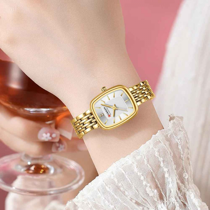 Ceas Damă CURREN Aurie cu Cadran Alb – Design Rectangular Elegant, Brățară din Oțel Inoxidabil, Quartz [4]