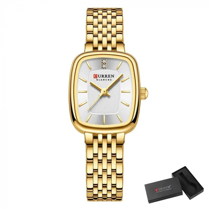 Ceas Damă CURREN Aurie cu Cadran Alb – Design Rectangular Elegant, Brățară din Oțel Inoxidabil, Quartz [6]