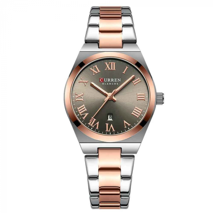 Ceas Damă CURREN Elegant, Quartz, Cadran cu Cifre Romane, Brățară din Oțel Inoxidabil, Calendar, Rezistent la Apă [1]