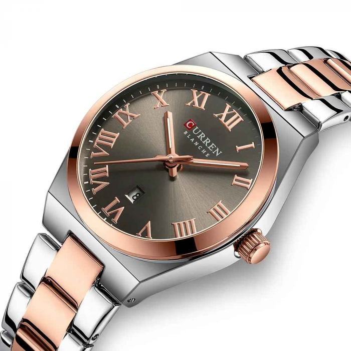 Ceas Damă CURREN Elegant, Quartz, Cadran cu Cifre Romane, Brățară din Oțel Inoxidabil, Calendar, Rezistent la Apă [3]