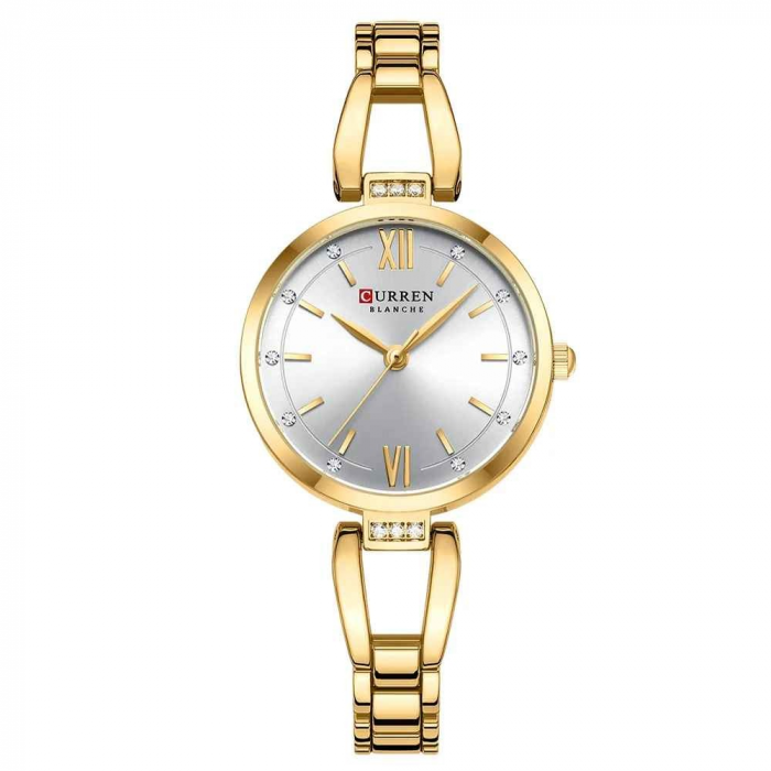 Ceas Damă CURREN 9092, Quartz, Brățară Aurie, Cadran Alb, Oțel Inoxidabil, 30mm, Elegant și Versatil [1]
