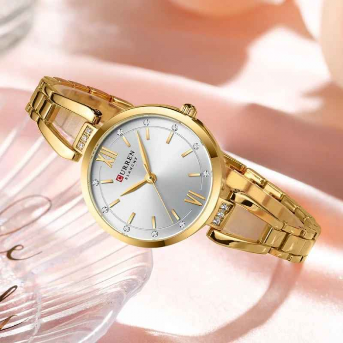 Ceas Damă CURREN 9092, Quartz, Brățară Aurie, Cadran Alb, Oțel Inoxidabil, 30mm, Elegant și Versatil [4]