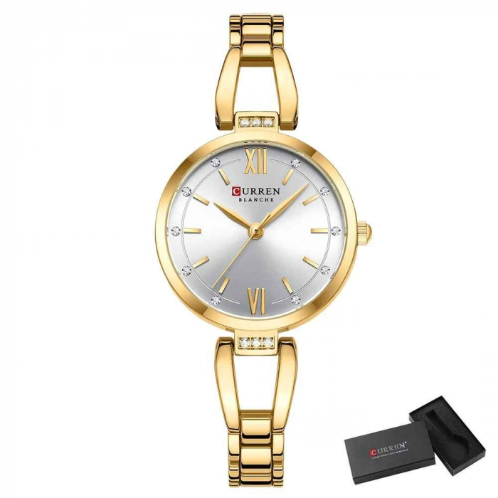 Ceas Damă CURREN 9092, Quartz, Brățară Aurie, Cadran Alb, Oțel Inoxidabil, 30mm, Elegant și Versatil [3]