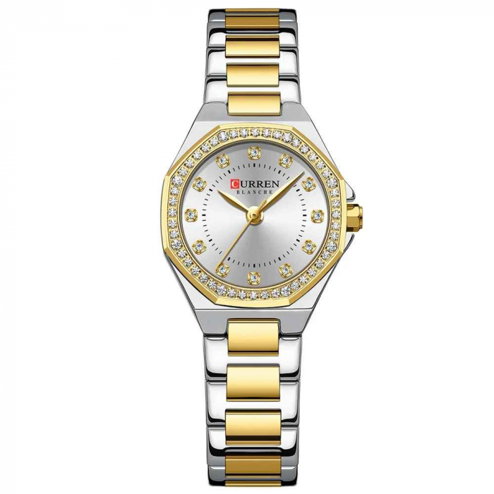 Ceas Damă CURREN Quartz Elegant cu Cadran Alb, Carcasă Aurie și Brățară Auriu-Alb – Accesoriu Chic și Versatil [1]