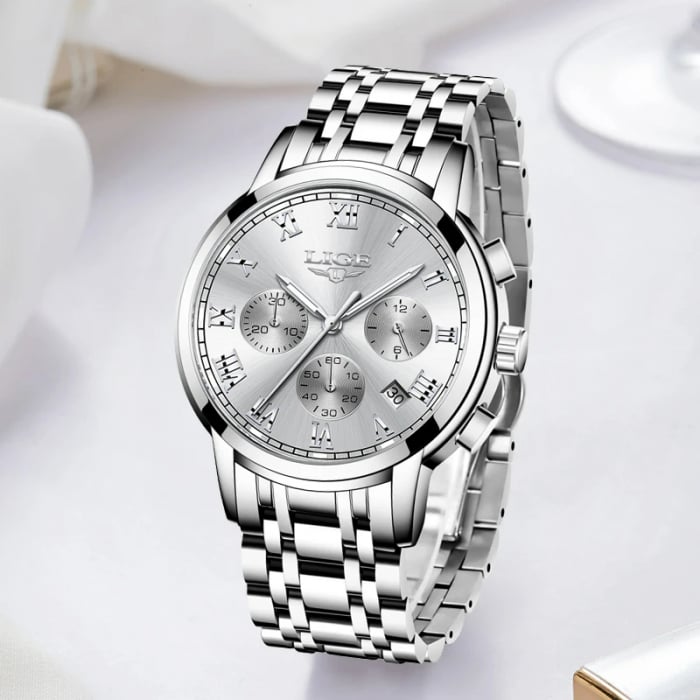Ceas dama de mana Lige Fashion Elegant Quartz Analog Luxury Top Brand Argintiu [3]