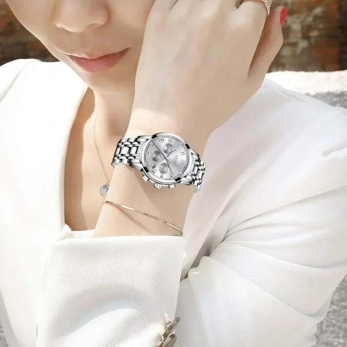 Ceas dama de mana Lige Fashion Elegant Quartz Analog Luxury Top Brand Argintiu [5]