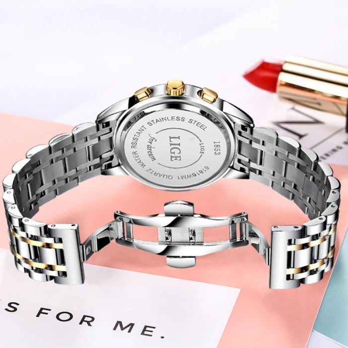 Ceas dama de mana Lige Fashion Elegant Quartz Analog Luxury Top Brand Argintiu [4]