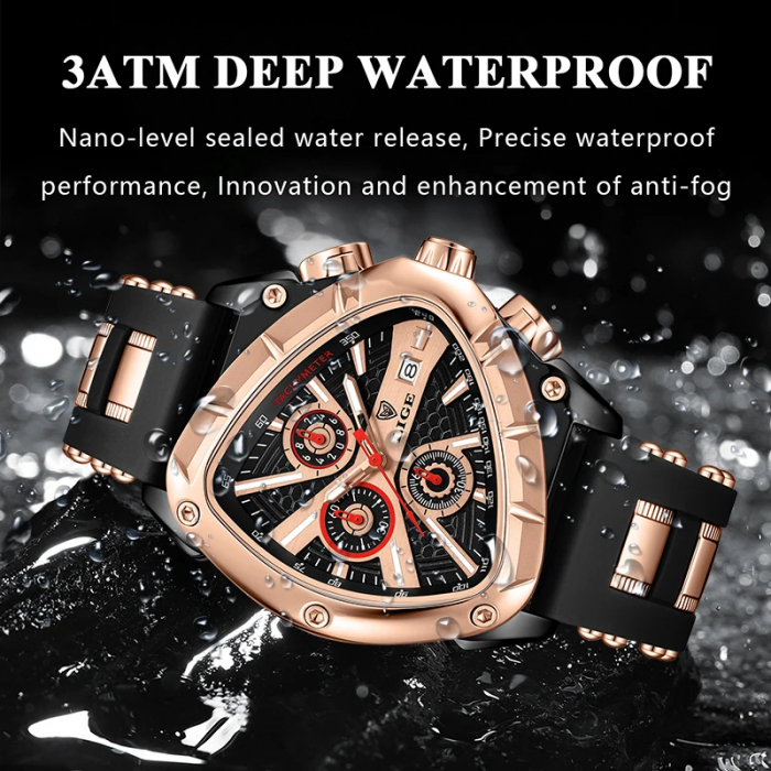 Ceas barbatesc de mana Lige Top Brand Fashion Elegant Luxury Casual Analog Quartz Negru Auriu [5]
