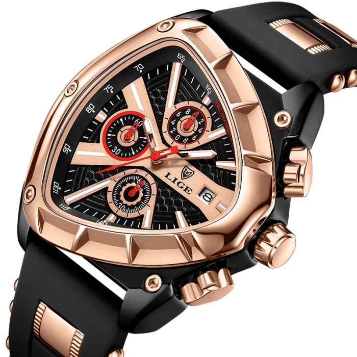 Ceas barbatesc de mana Lige Top Brand Fashion Elegant Luxury Casual Analog Quartz Negru Auriu [2]