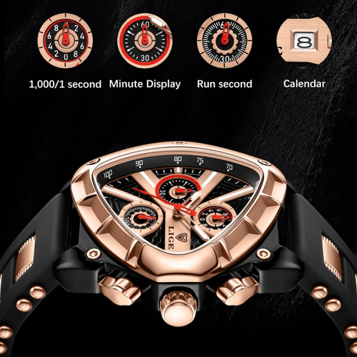 Ceas barbatesc de mana Lige Top Brand Fashion Elegant Luxury Casual Analog Quartz Negru Auriu [4]