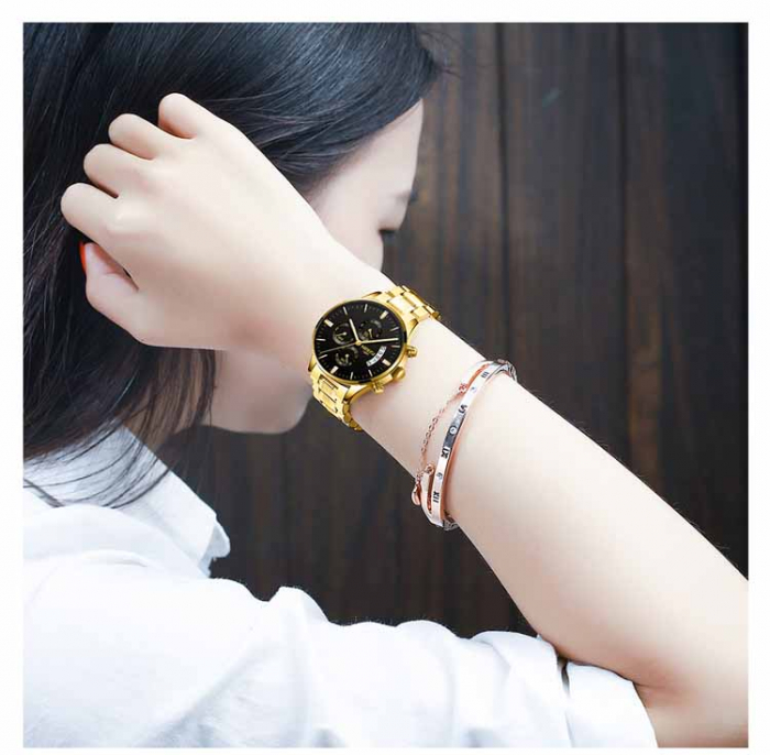 Ceas dama de mana Nibosi Elegant Fashion Casual Analog Quartz Argintiu Auriu Negru [2]