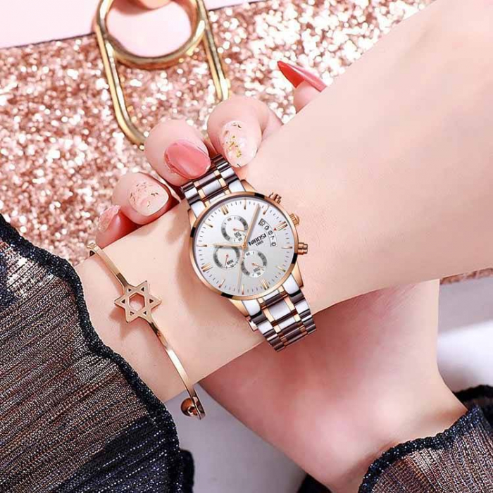 Ceas dama de mana Nibosi Elegant Casual Fashion Analog Quartz Argintiu Auriu Alb [2]