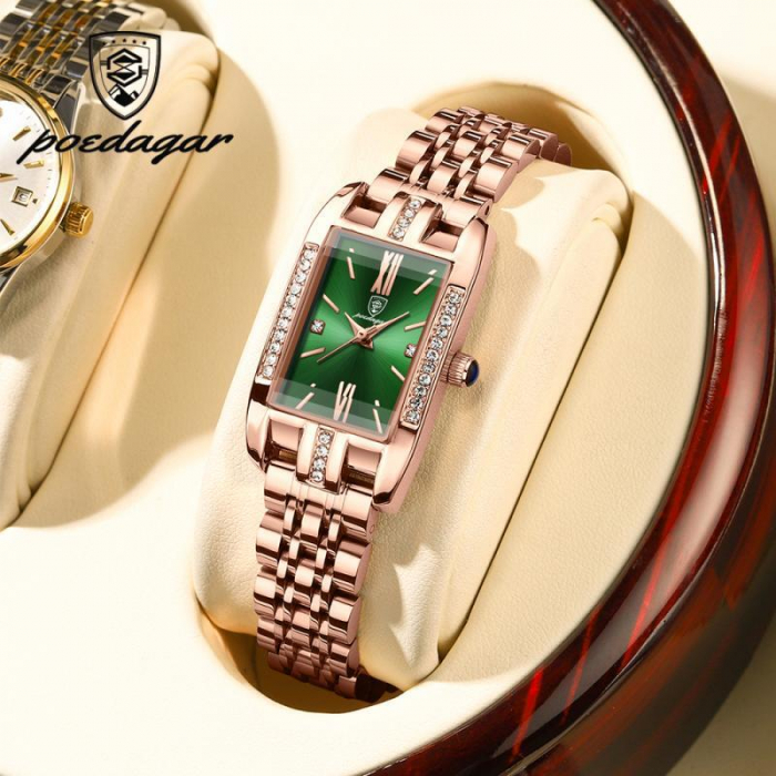Ceas de mana dama Poedagar Quartz Elegant Casual Fashion Otel Argintiu Auriu Verde [2]