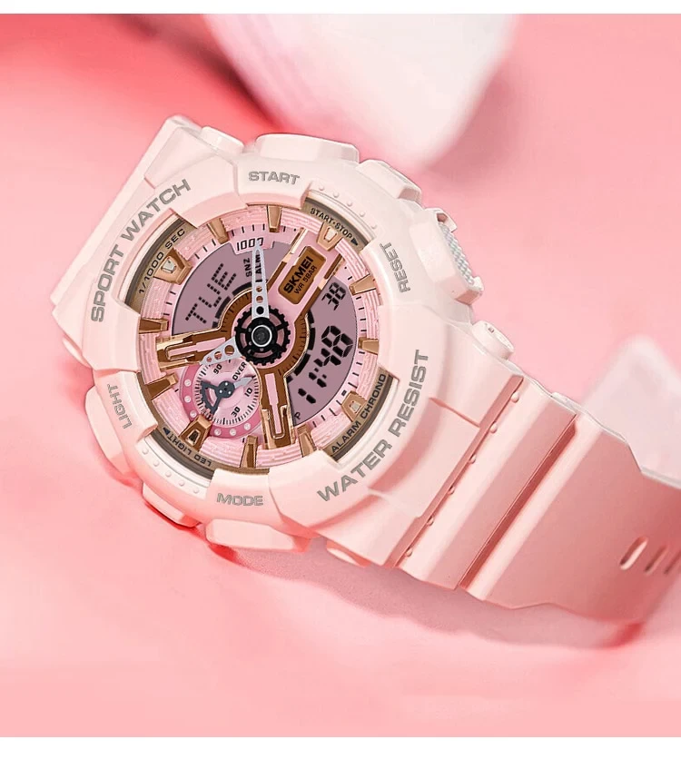 Ceas dama de mana Skmei Sport Digital Analog Quartz Roz [4]