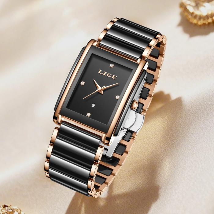 Ceas Damă Lige 89188 Rose Auriu-Negru – Design Fashion, Funcții Multiple, Afișaj Luminos, Rezistent la Apă 3ATM [7]