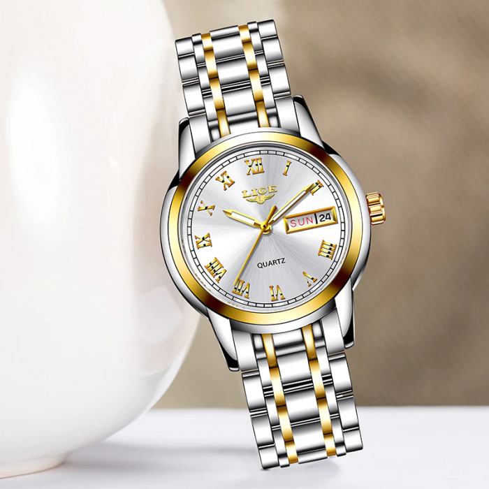 Ceas dama Lige Afisare data Analog Quartz Fashion Elegant Luxury Argintiu [4]