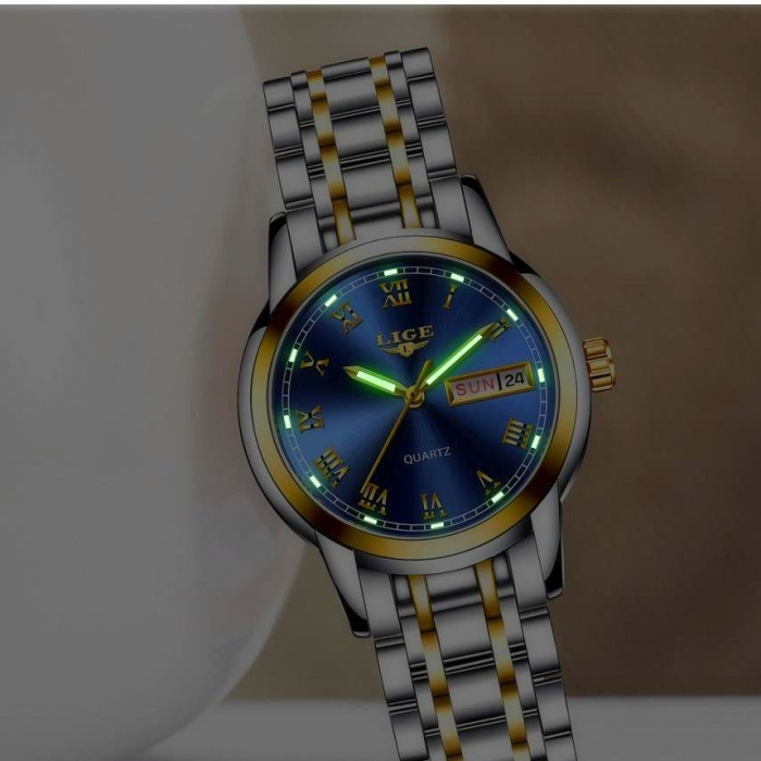 Ceas dama Lige Otel Zinc Elegant Quartz Analog Afisare data Argintiu [5]