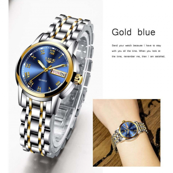 Ceas dama Lige Otel Zinc Elegant Quartz Analog Afisare data Argintiu [6]