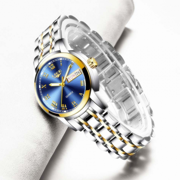 Ceas dama Lige Otel Zinc Elegant Quartz Analog Afisare data Argintiu [4]
